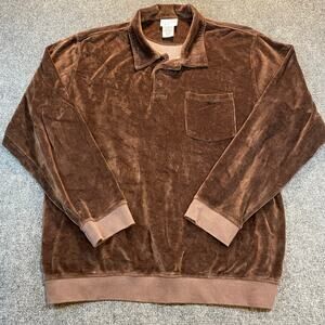 Vintage Irvine Park Men's XL Brown Velvet Velour Polo Collared Shirt Long Sleeve